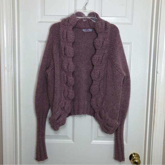 LINK DONNA Alpaca Wool Blend Made Italy Maroon Knit Cardigan M Check Measurement - Picture 2 of 16
